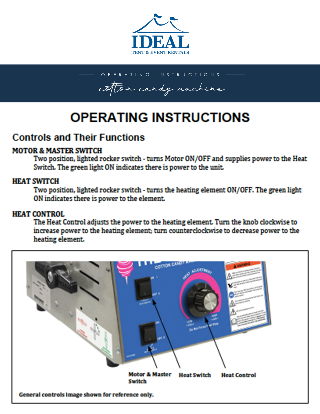 Operating Instructions Ideal Tent and Event Rentals